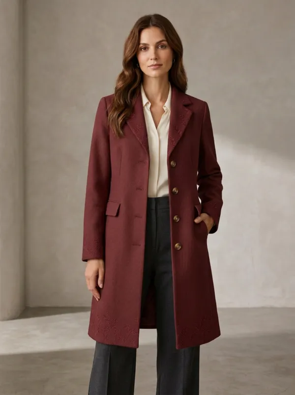 Women's Floral Line Art Camel Coat