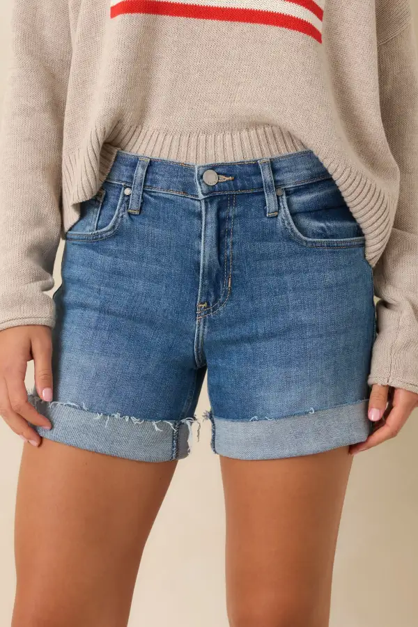 Bermuda High-Waisted High-Rise Cut-Off Denim Shorts