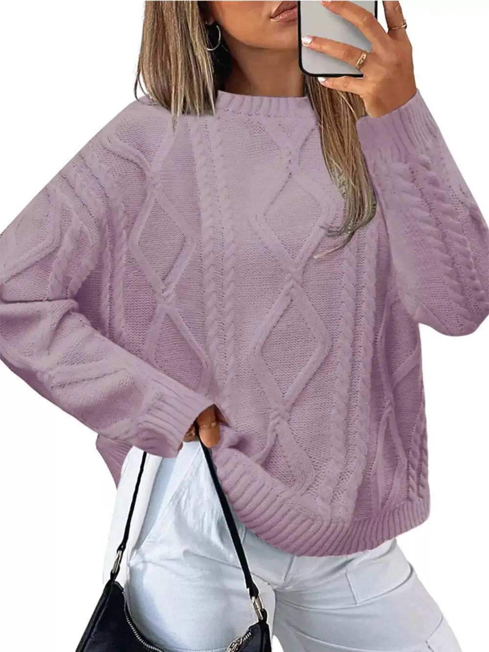 Long Sleeve Round Neck Cable Knit Sweater