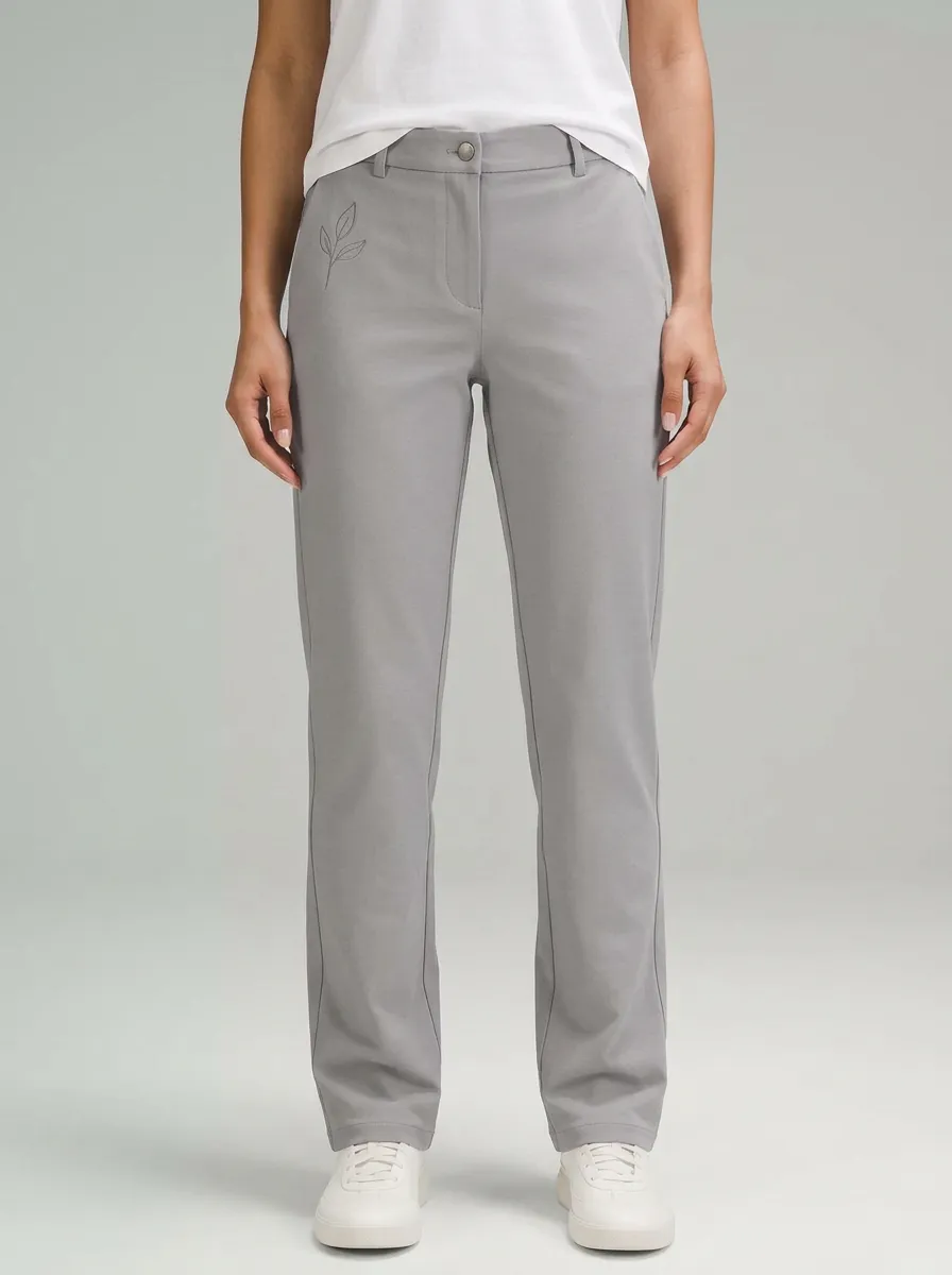 Women's Minimalist Botanical Leaf Printed Mid-Rise Straight Leg Pants