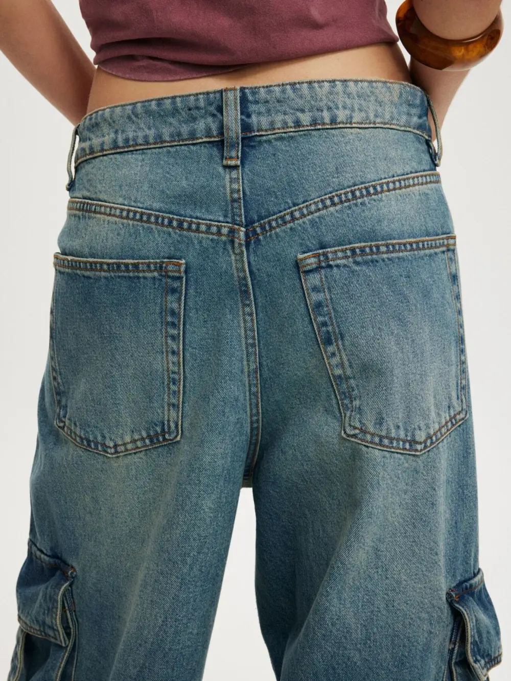 Vintage Wash Wide Leg Cargo Jeans