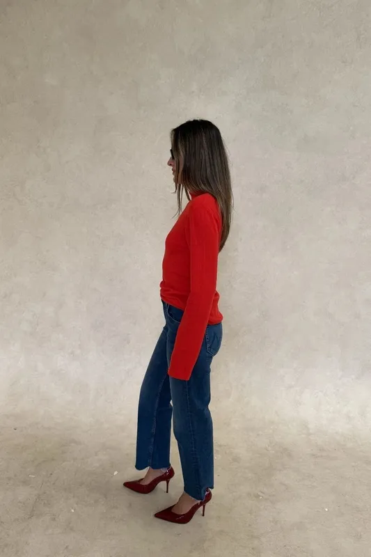 Red Turtleneck Long-Sleeve Top