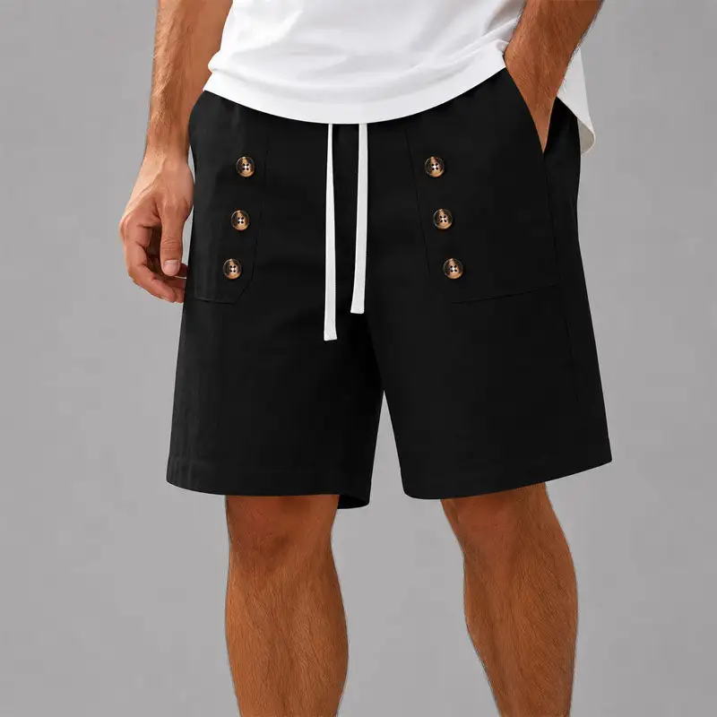 Men's Button Detail Drawstring Shorts