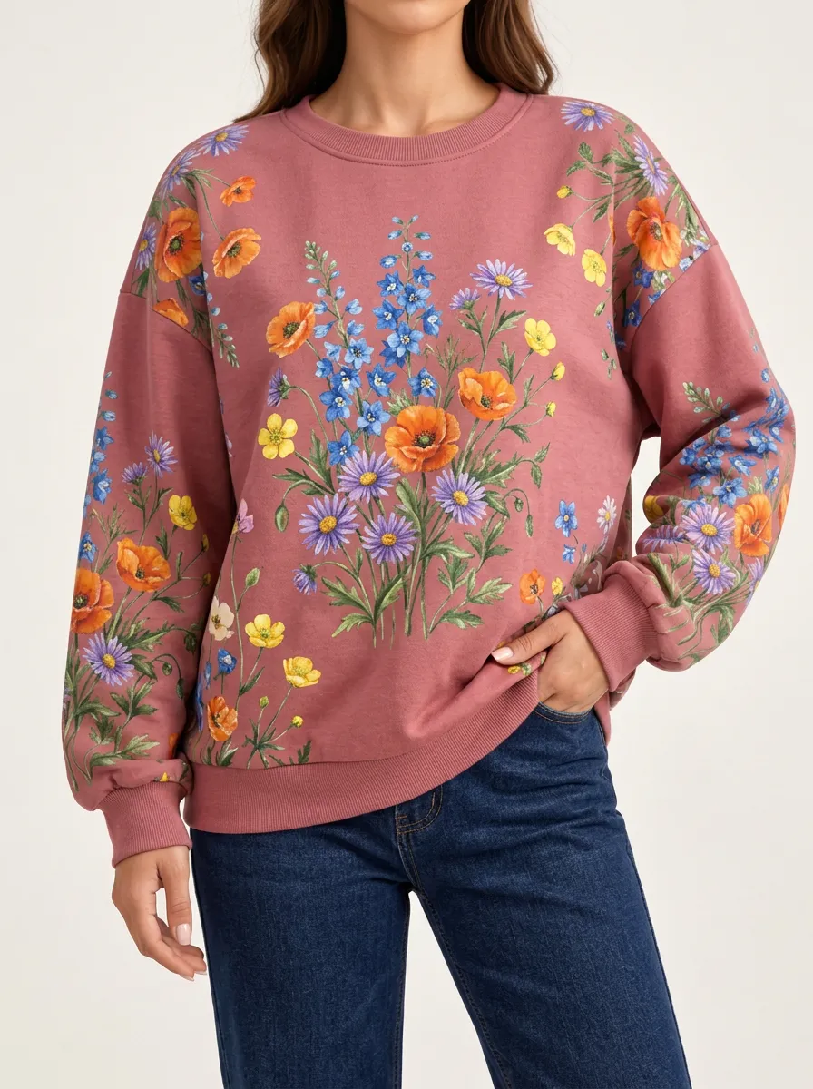 Women's Printed Crewneck Featuring Wildflower