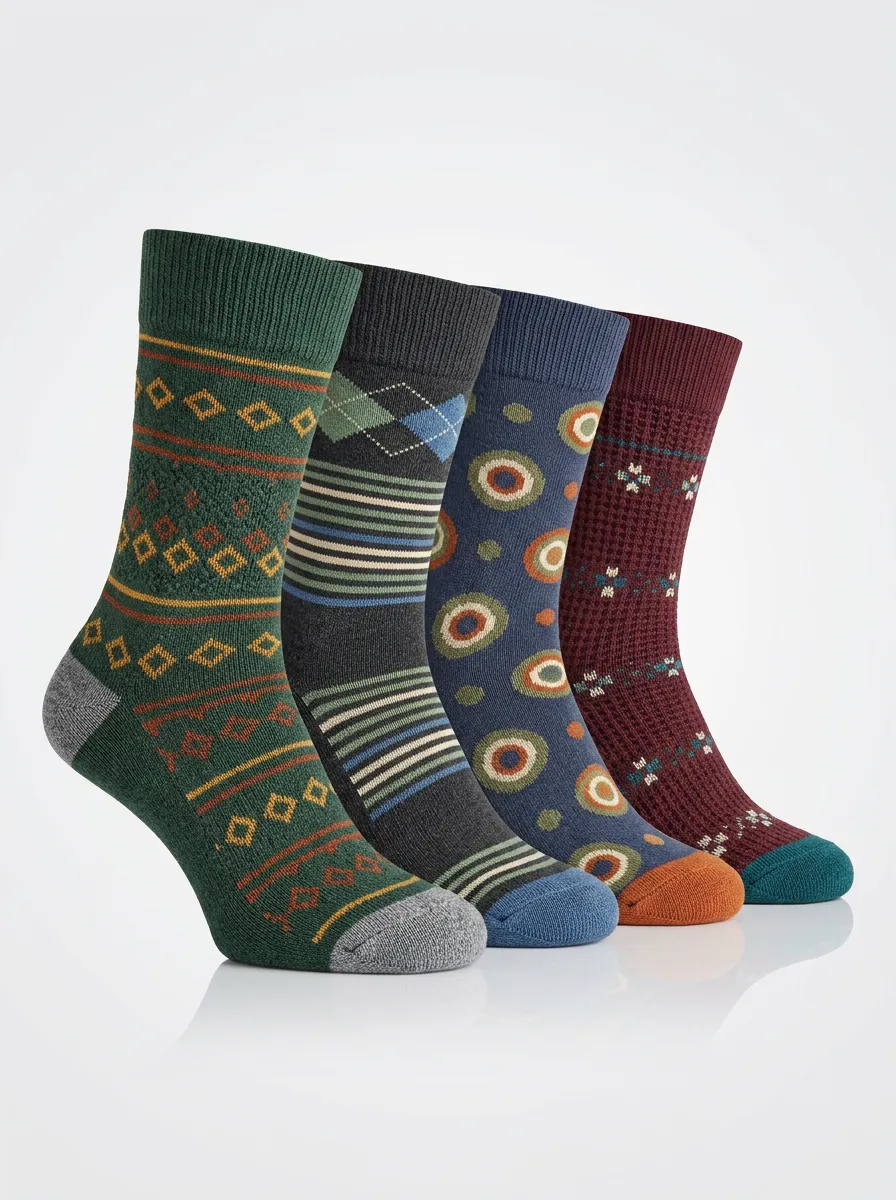 Classic Geometric Vintage-Inspired Men's Four-Pair Long Socks