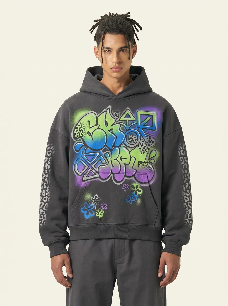 Unisex Graffiti Leopard Floral Graphic Hoodie