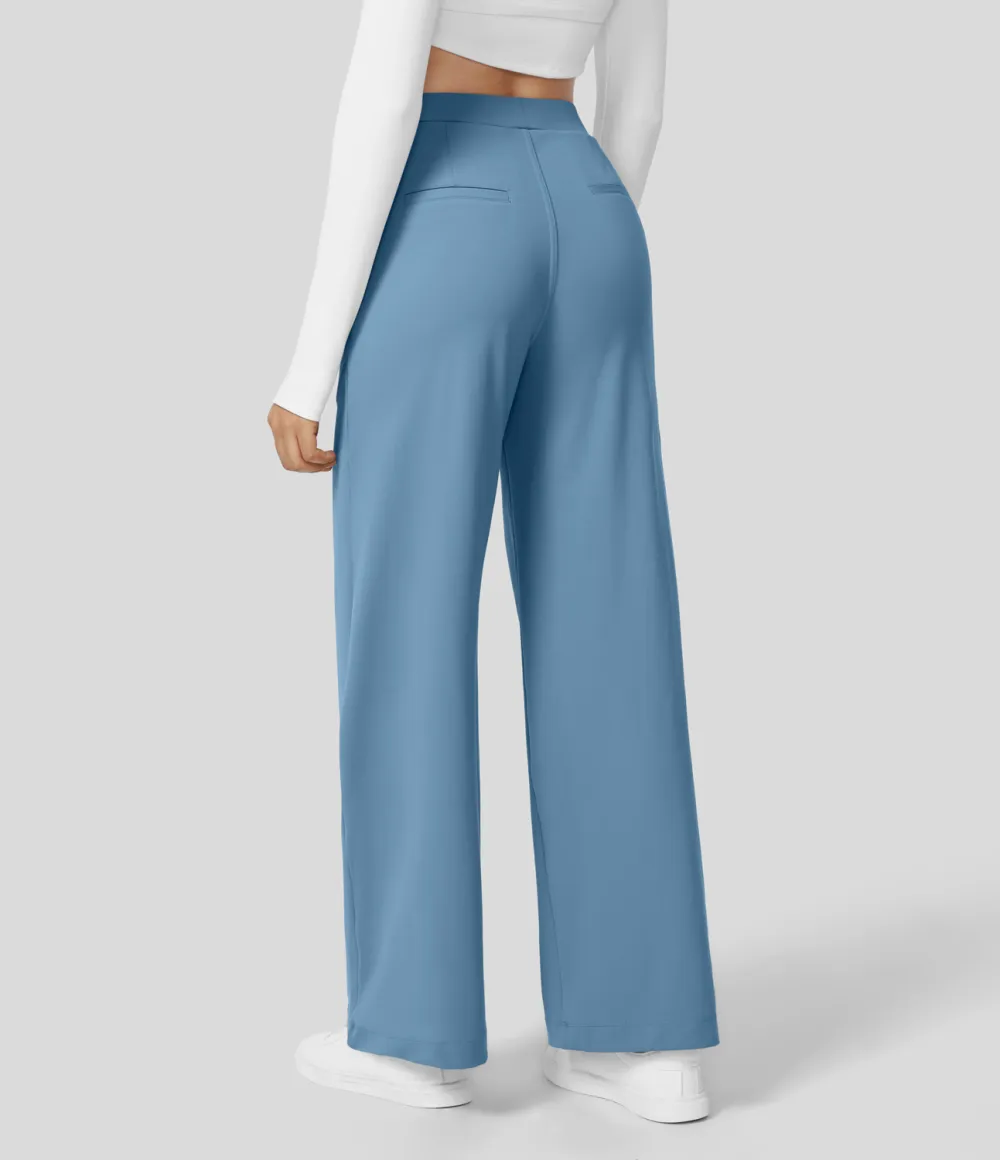 2026🔥  High Waisted Plicated Side Pocket Straight Leg Work Pants
