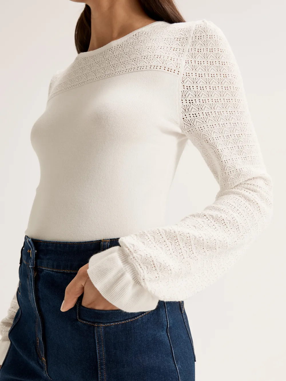 White Hollow Bell Sleeves Jumper