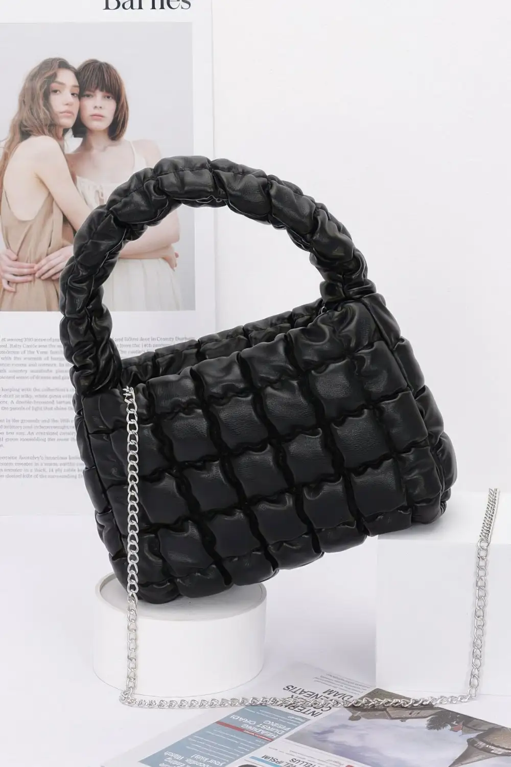 Quilted Faux Leather Padded Handle Bag