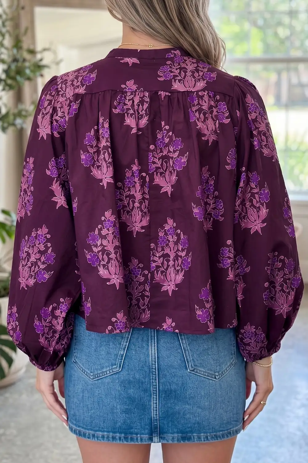Women's Floral Print Puff Sleeve Blouse