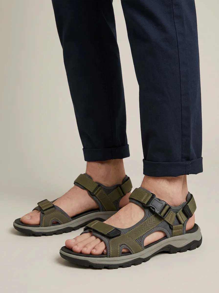 Men's Outdoor Hiking Olive Green Adjustable Strap Sandals