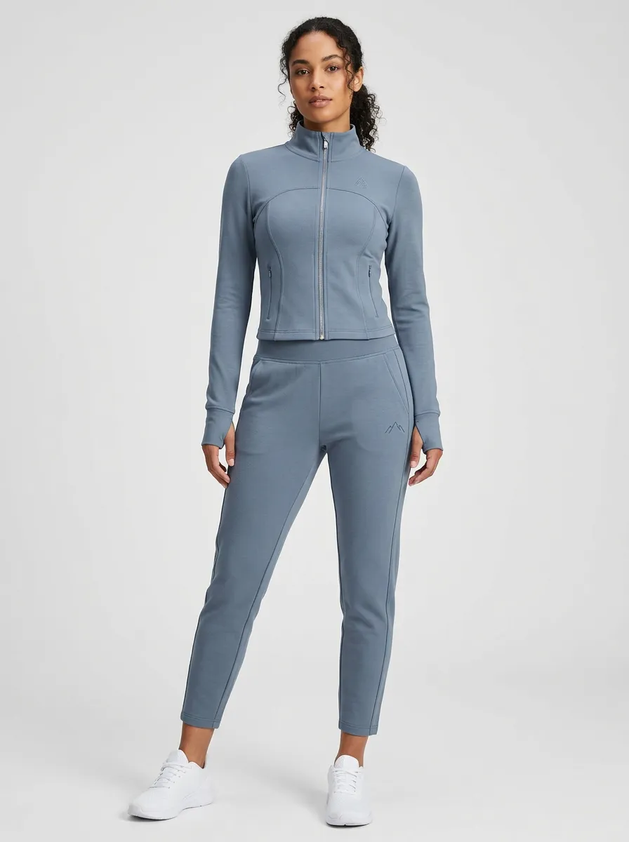 Women's Mountain Graphic Minimalist Blue Zip-up Tracksuit Set