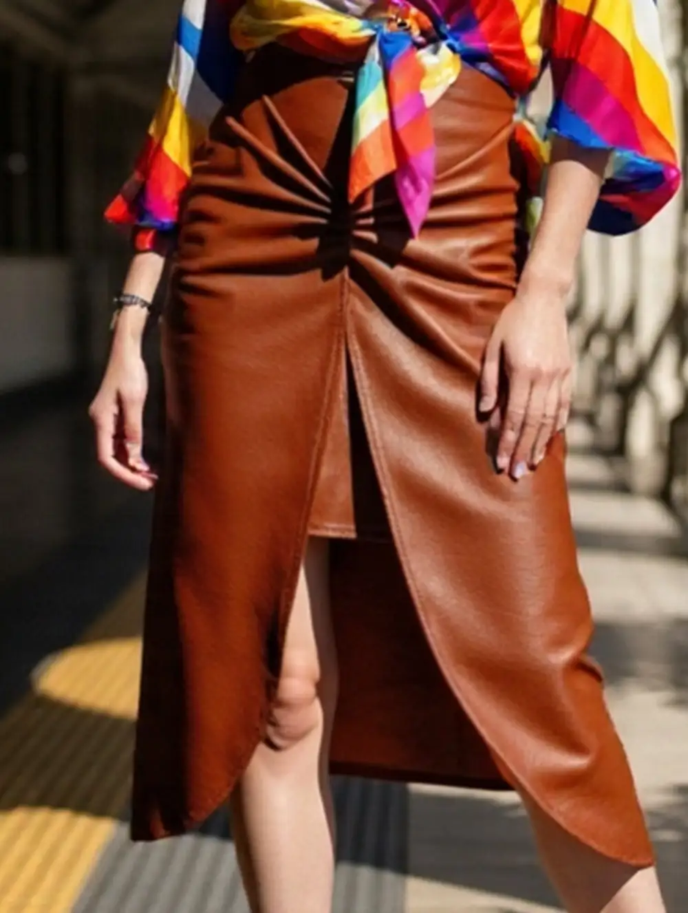 Pleated Slit Midi Skirt