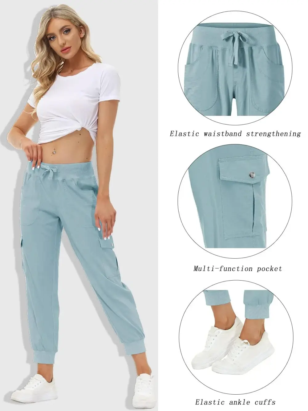 Women's Lightweight Hiking Cargo Pant Elastic Waist 6 Pockets Quick Dry Jogger