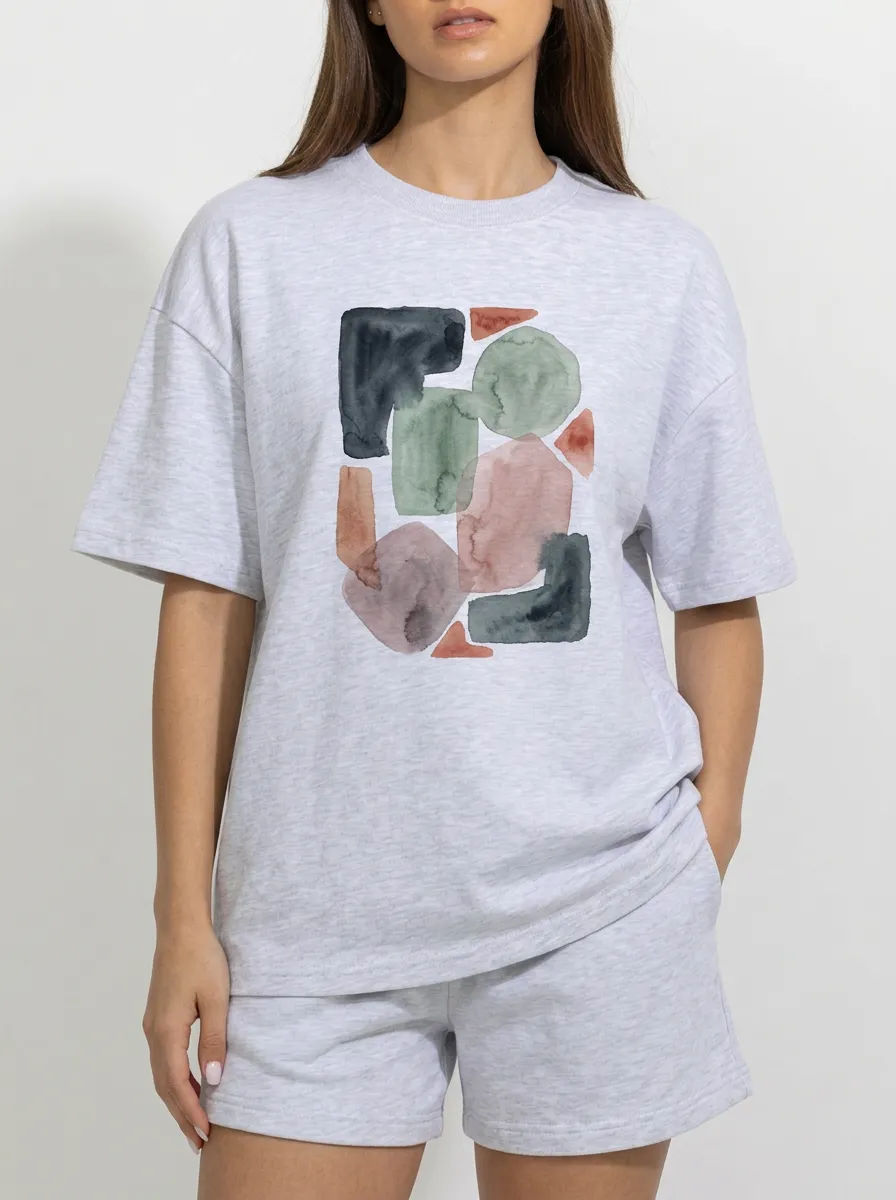 Women's Abstract Art Geometric Watercolor Graphic T-Shirt