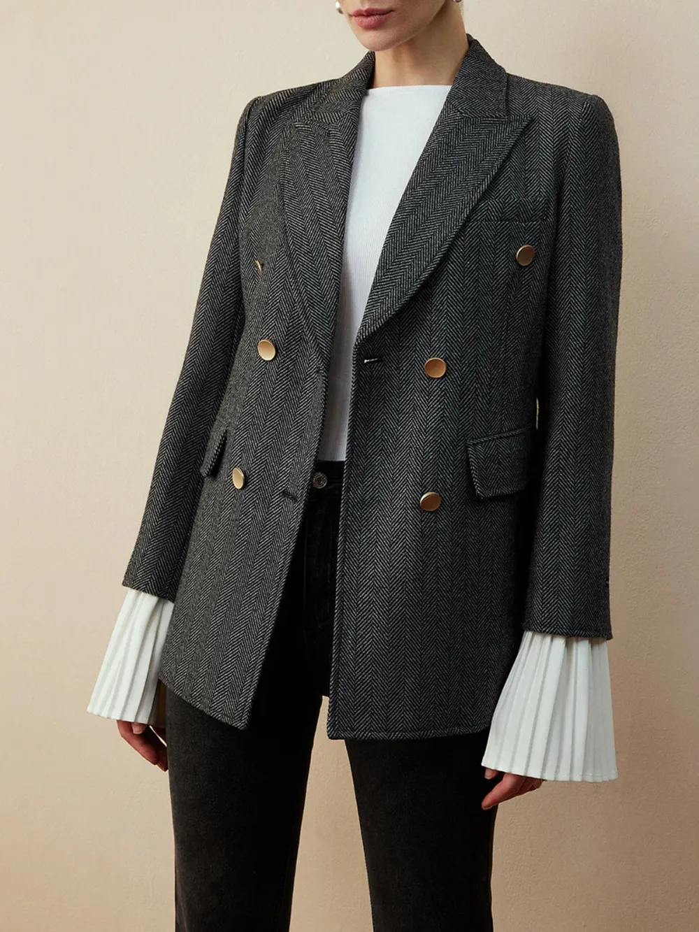 Wool-Blend Metal Double-Breasted Blazer