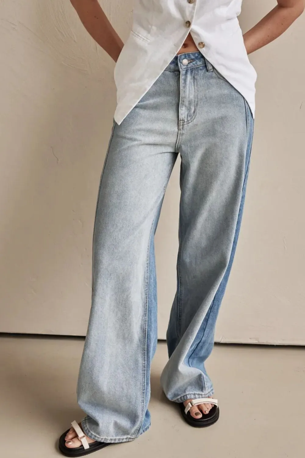 Contrast Straight Leg Pocket Denim Jeans