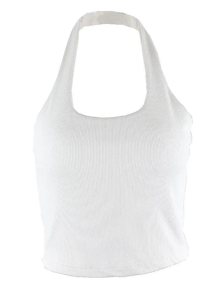 Halter U-Neck Ribbed Slim-Fit Tank Top