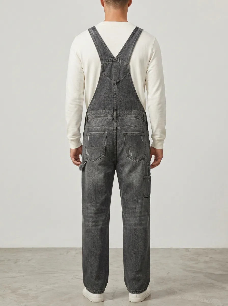 Men's Washed Vintage-Inspired Denim Bib Overalls
