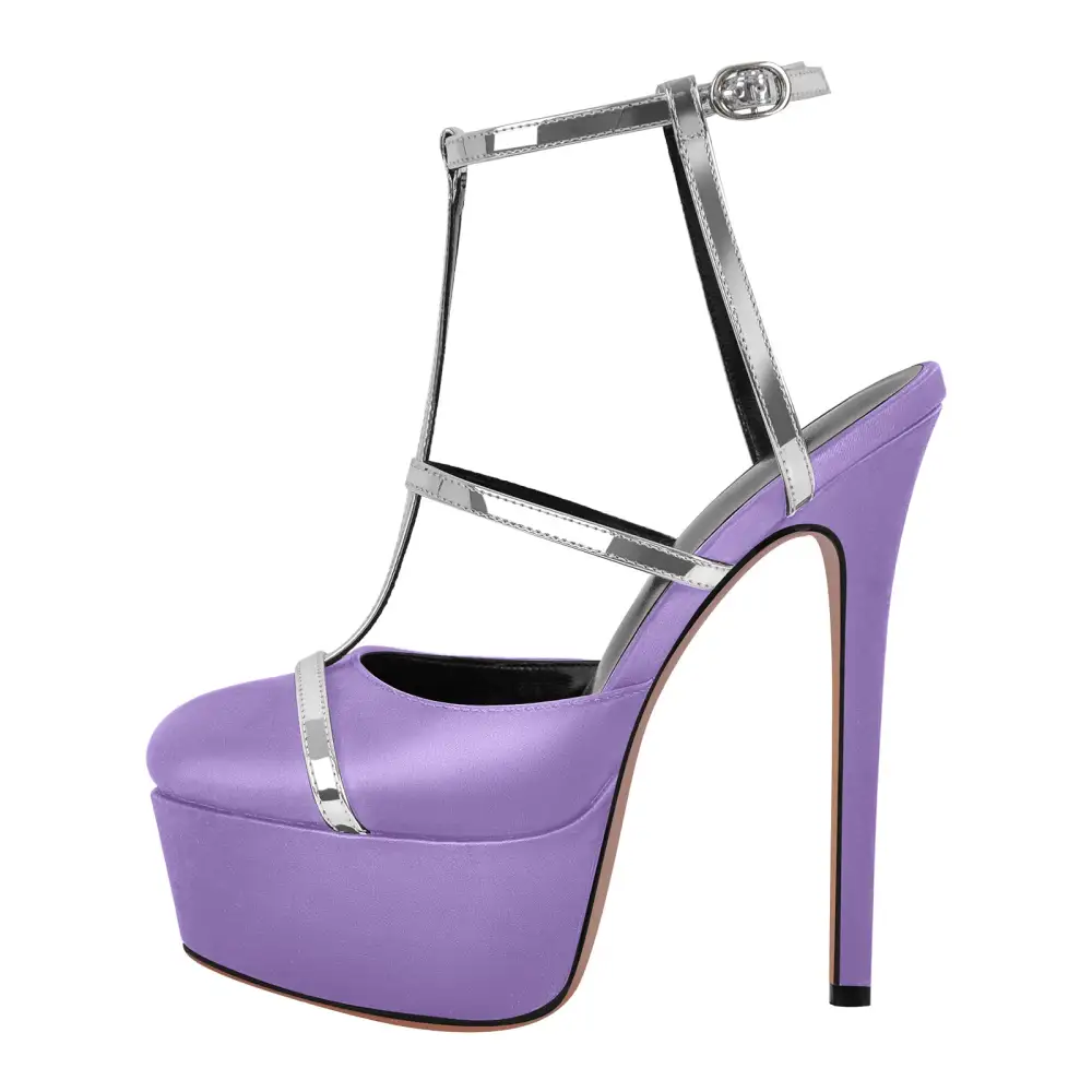 Modern Round Toe Platform Stiletto Ankle Strap Pumps