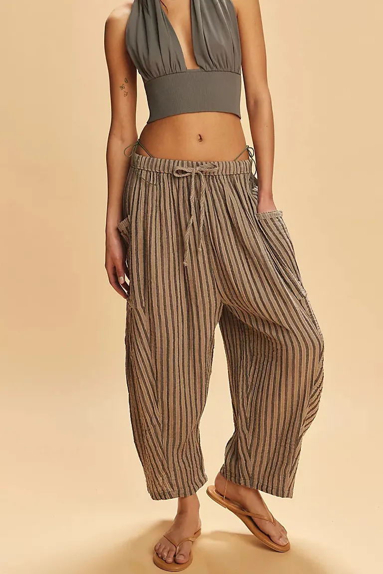Striped Elastic Waist Pants