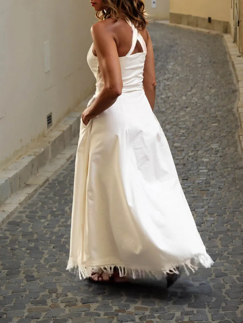 Square Neck Side Button Maxi Dress