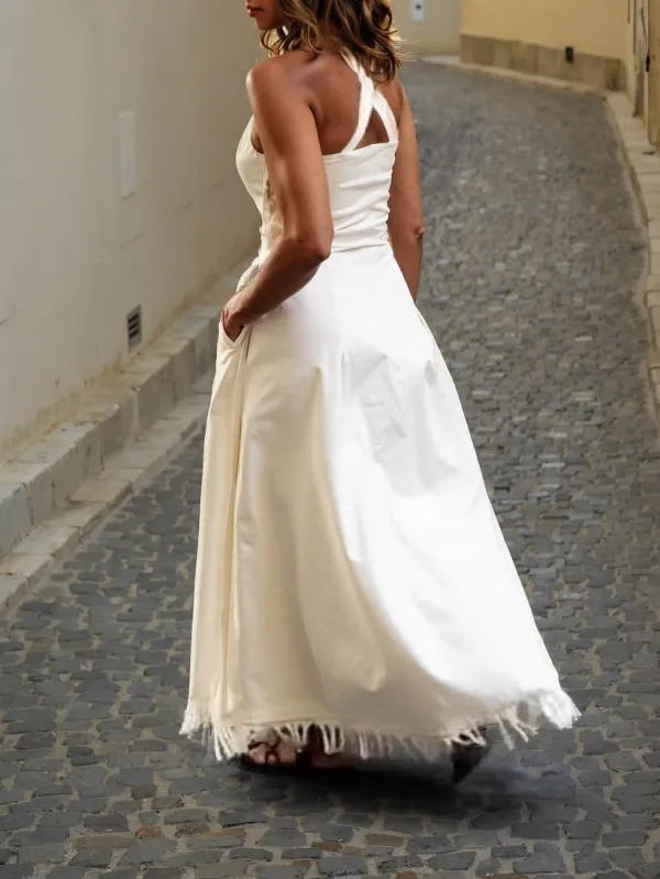 Square Neck Side Button Maxi Dress