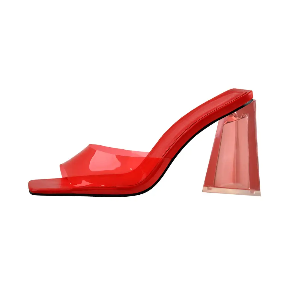 Clear Chunky Heel Mule Sandals