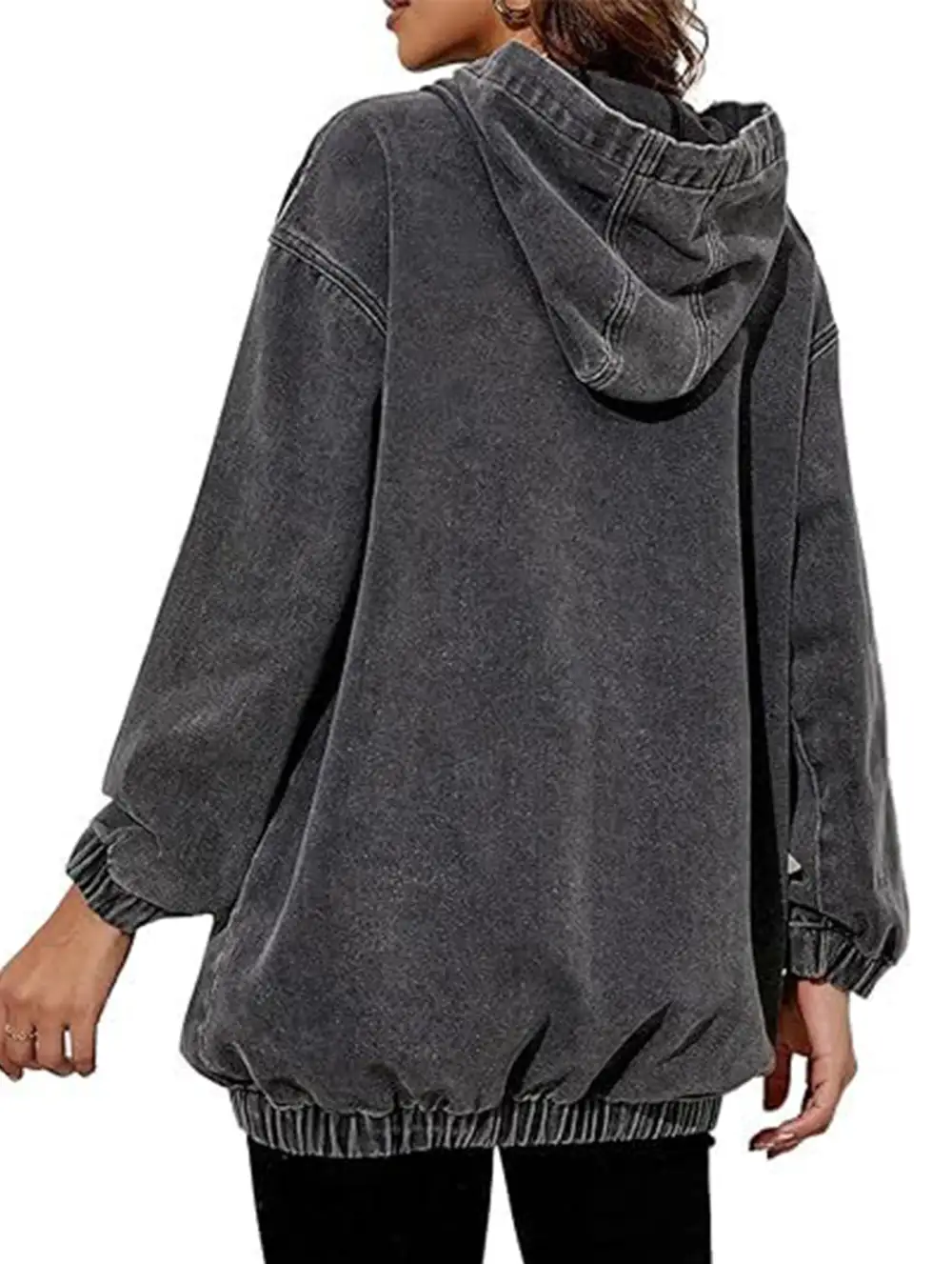 Denim Retro Hooded Pullover Sweatshirt