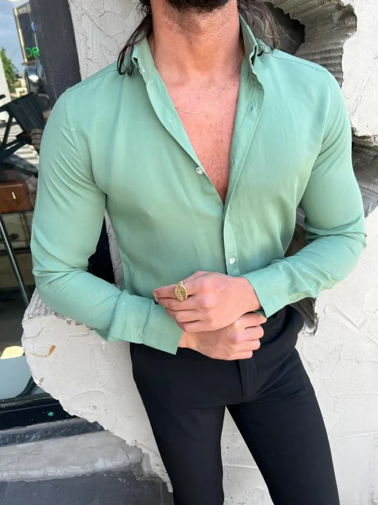 Refined Button Collar Slim Fit Cotton Casual Shirt