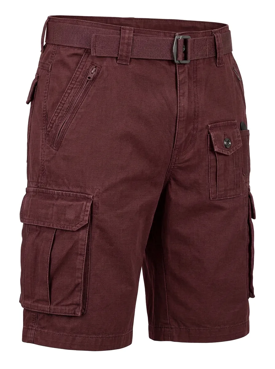Men's Integrated Web Belt Button-Flap Pockets Cargo Shorts