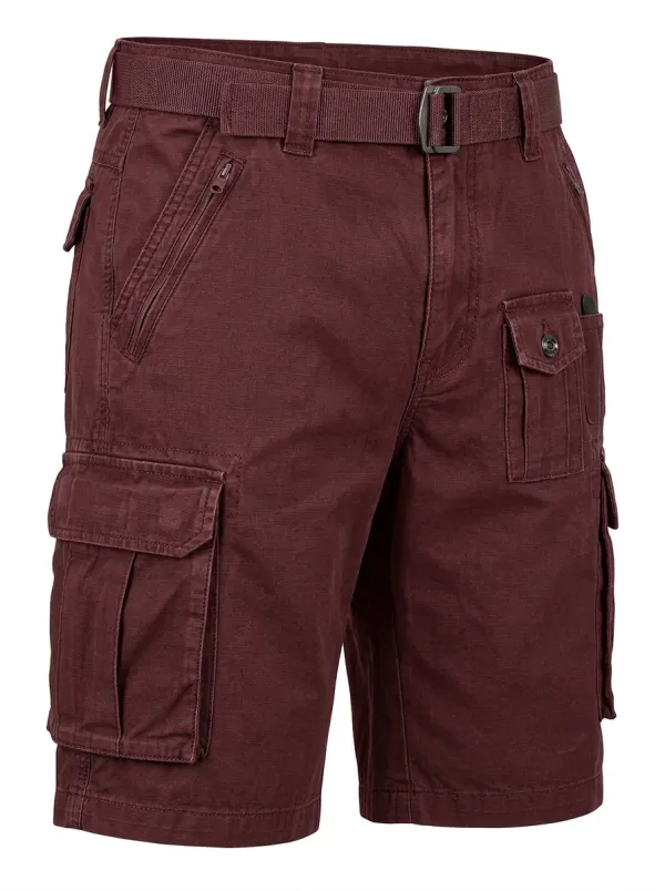 Men's Integrated Web Belt Button-Flap Pockets Cargo Shorts