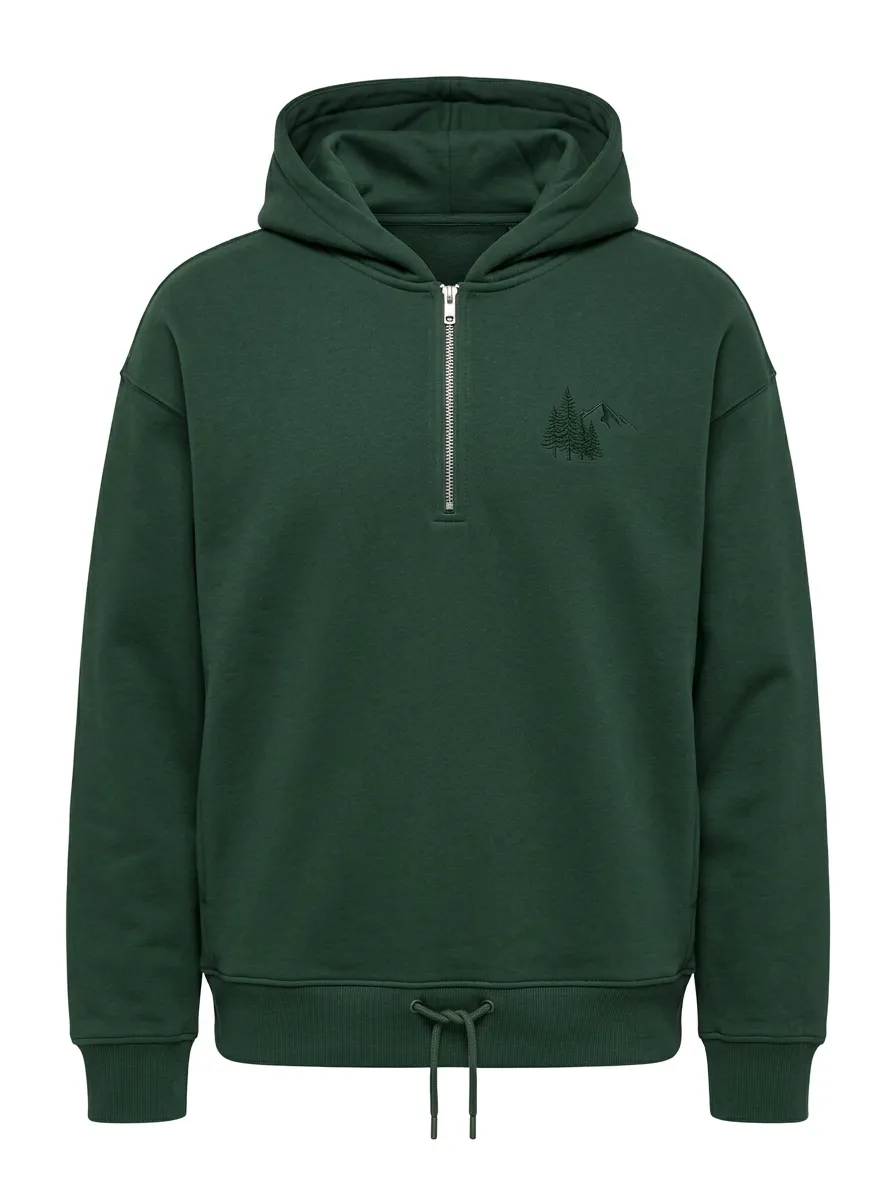 Men's Mountain Pine Tree Graphic Quarter-Zip Hoodie