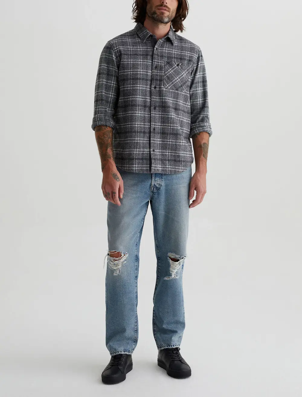 Men's Point Collar Button-Up Shirt