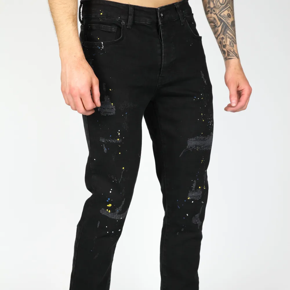Paint Detail Smart Fit Distressed Ripped Jeans