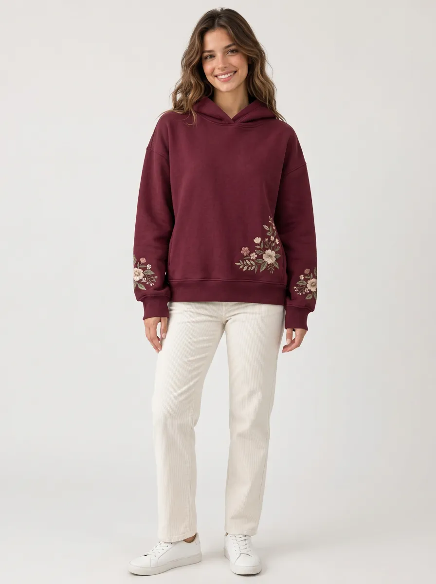 Women's Floral Embroidered Graphic Leisure Comfort Hoodie