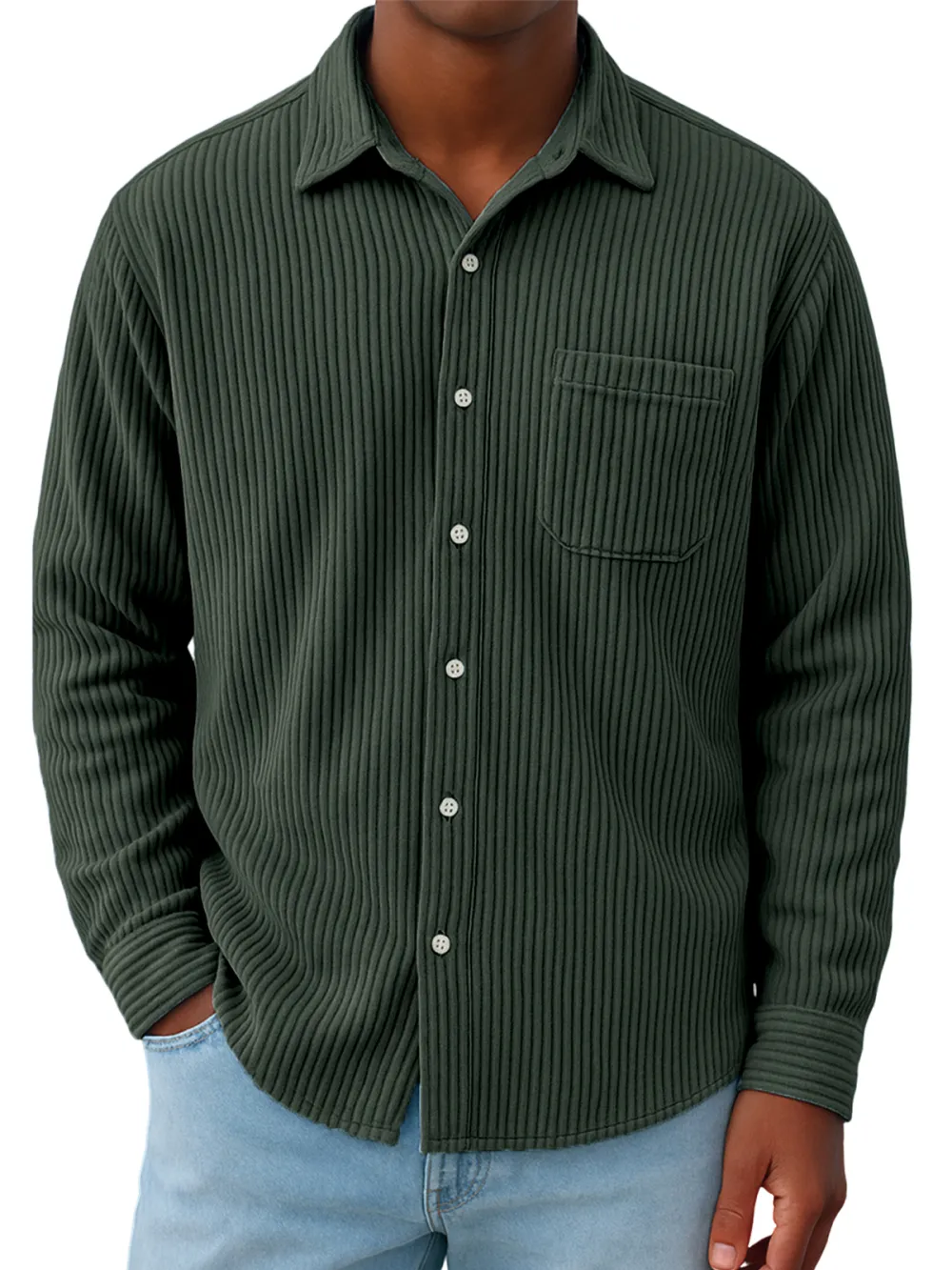 Roomy Ribbed Knit Pocket Shirt
