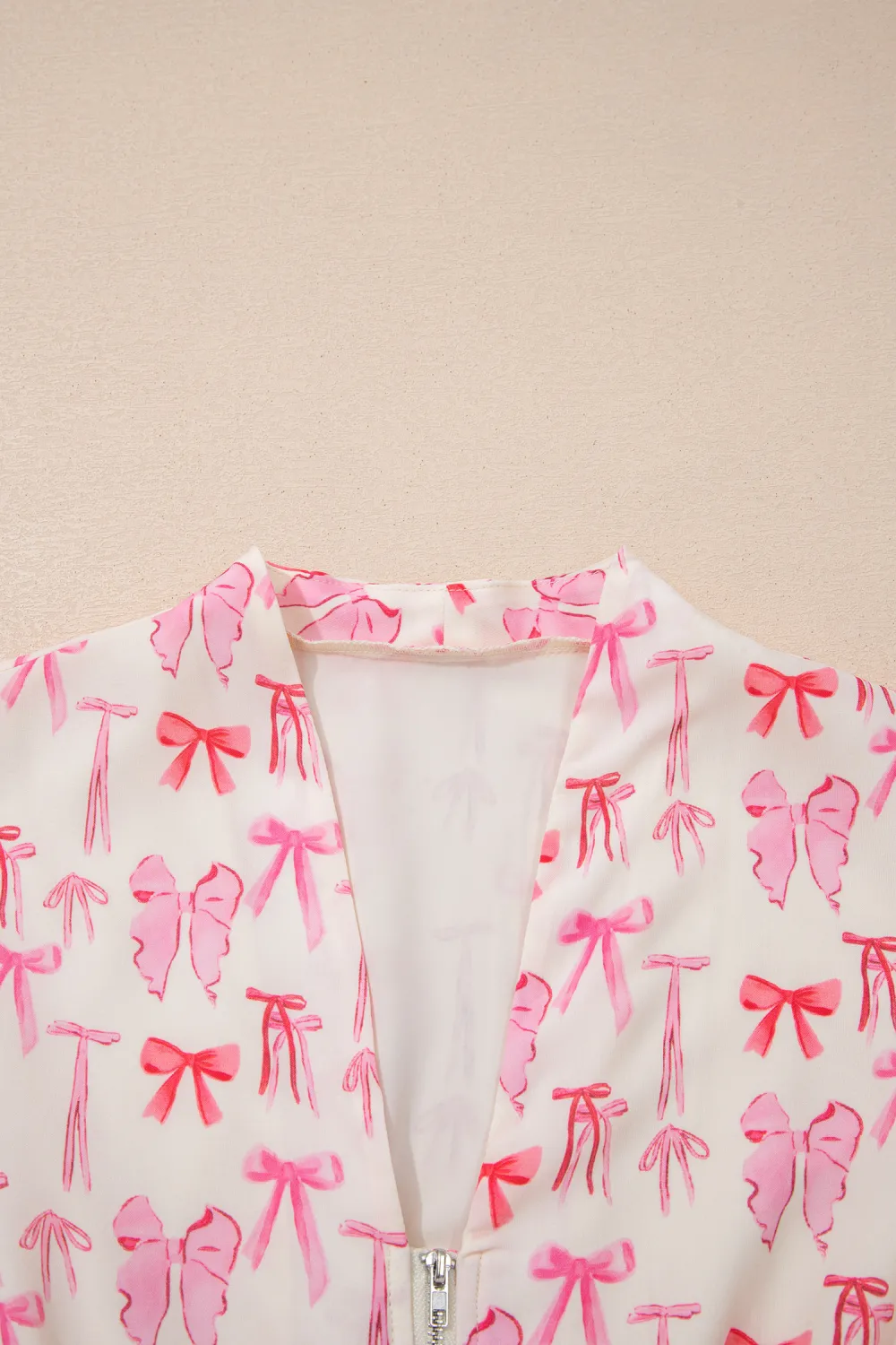 Pink Zip Front Bow Mini Dress