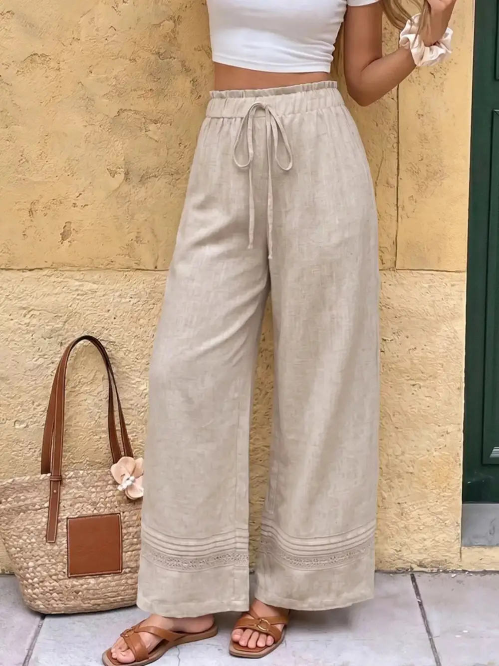 Everyday Casual Drawstring Wide Leg Pants