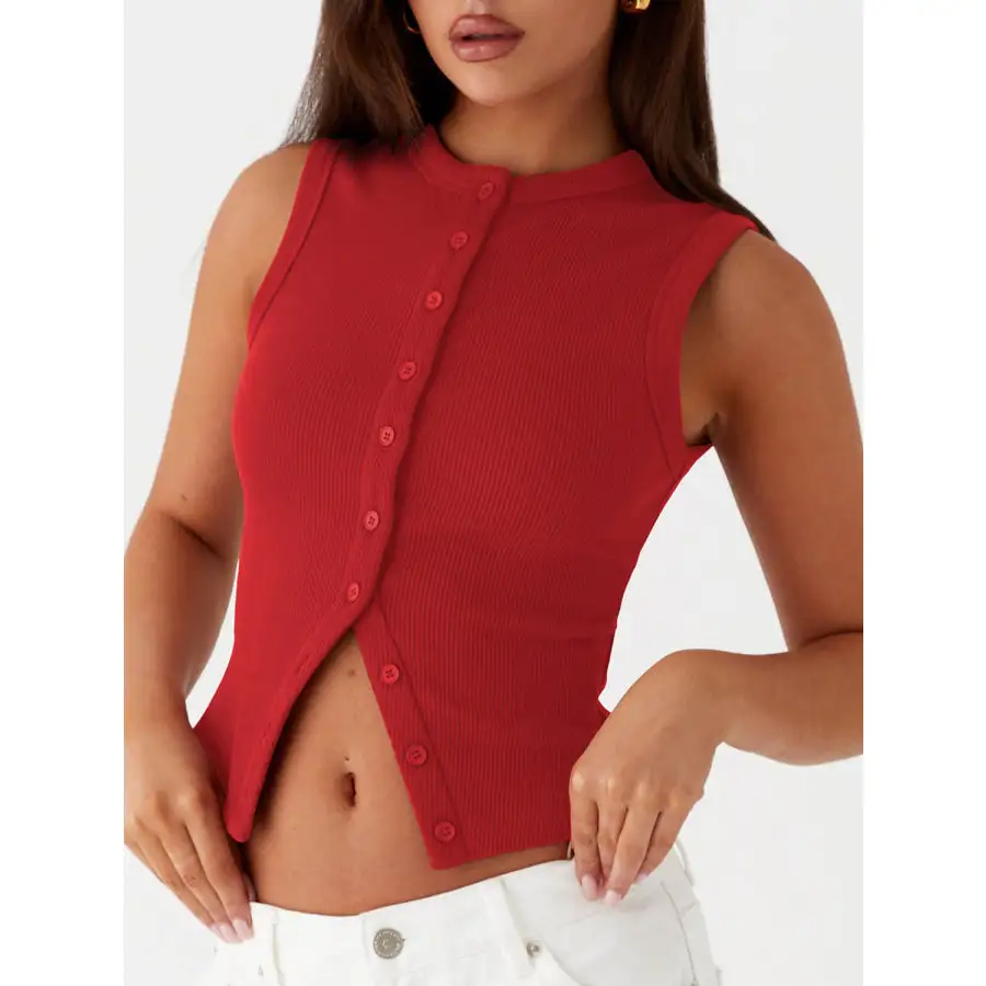 Button Up Round Neck Tank