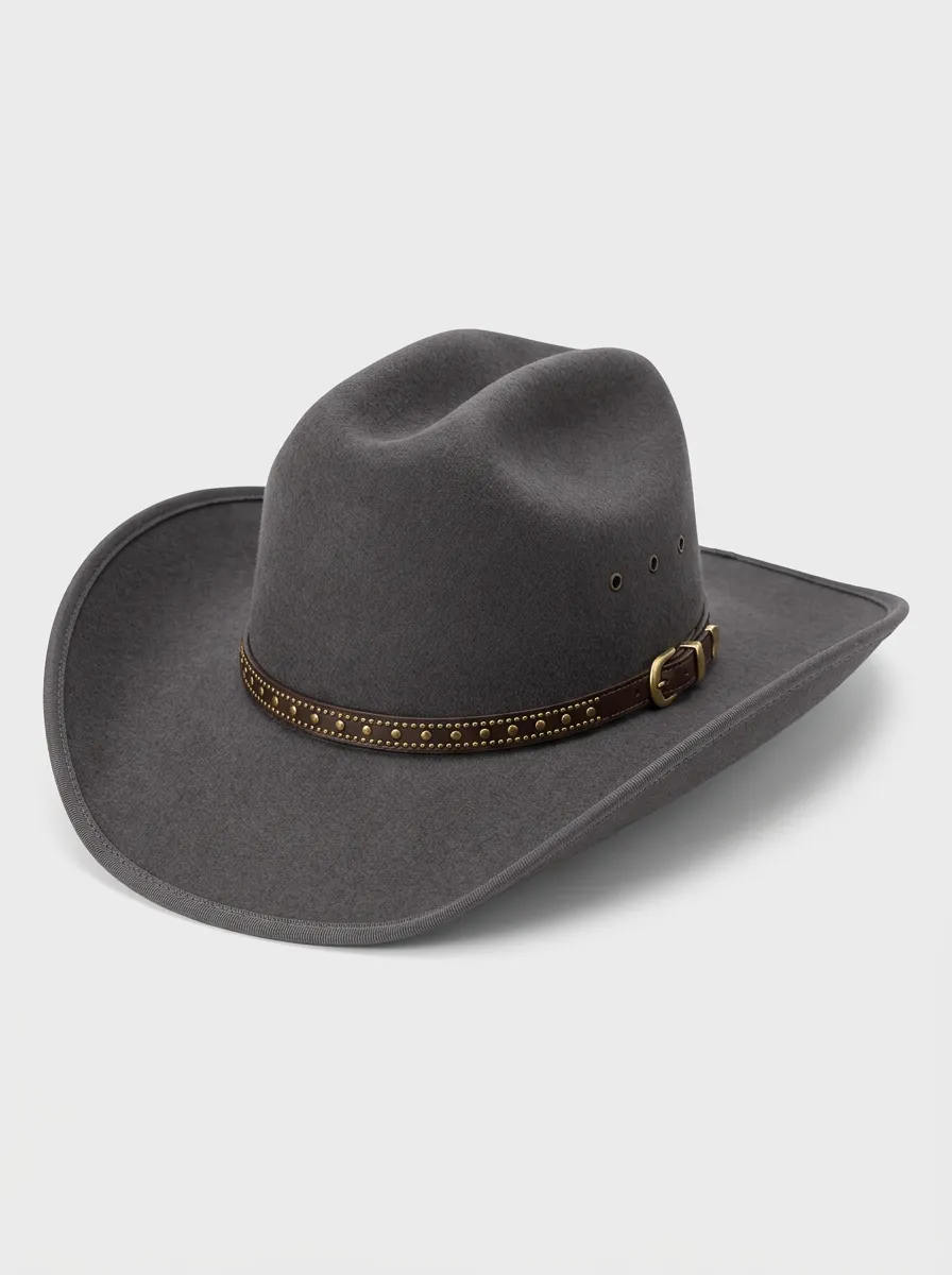 Studded Trim Felt Western Hat