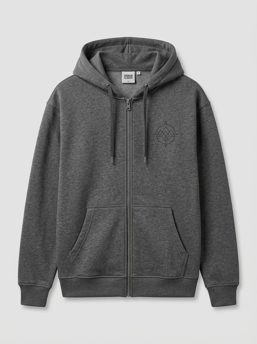 Relaxed Zip-Up Compass Graphic Outdoor-Inspired Design Men's Hoodie