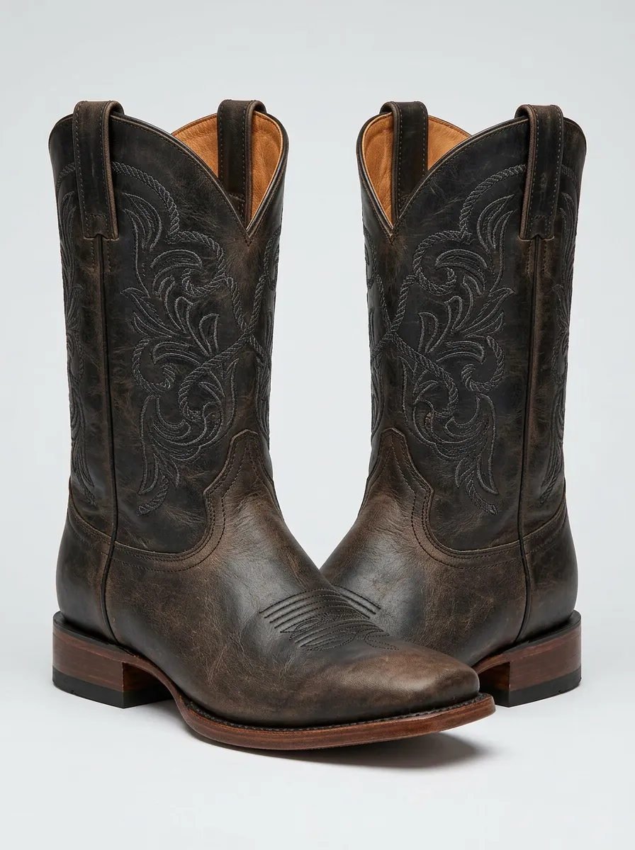 Country Embroidered Distressed Leather-Look Collection Men's Western Cowboy Boots