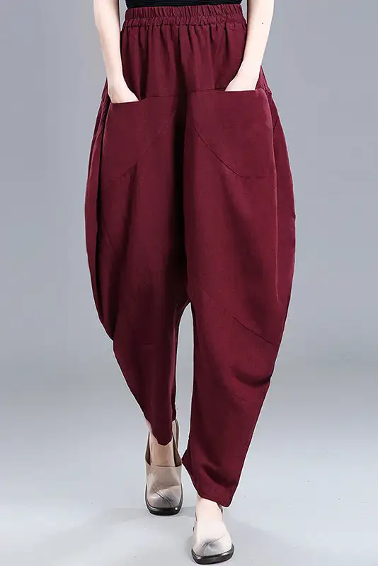 Classic Linen Cotton High Waist Pocketed Trousers
