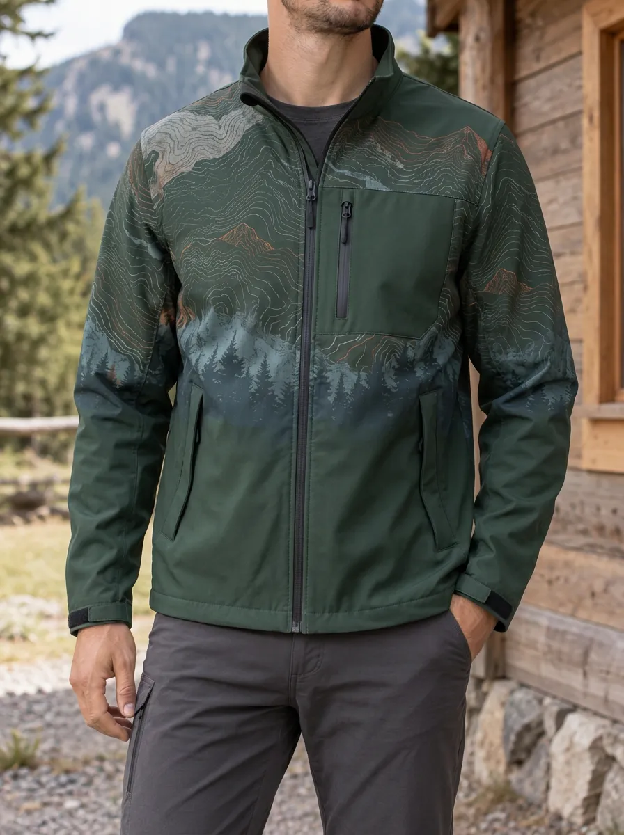Men's Outdoor Hiking Mountain Topographic Rugged Trail Jacket