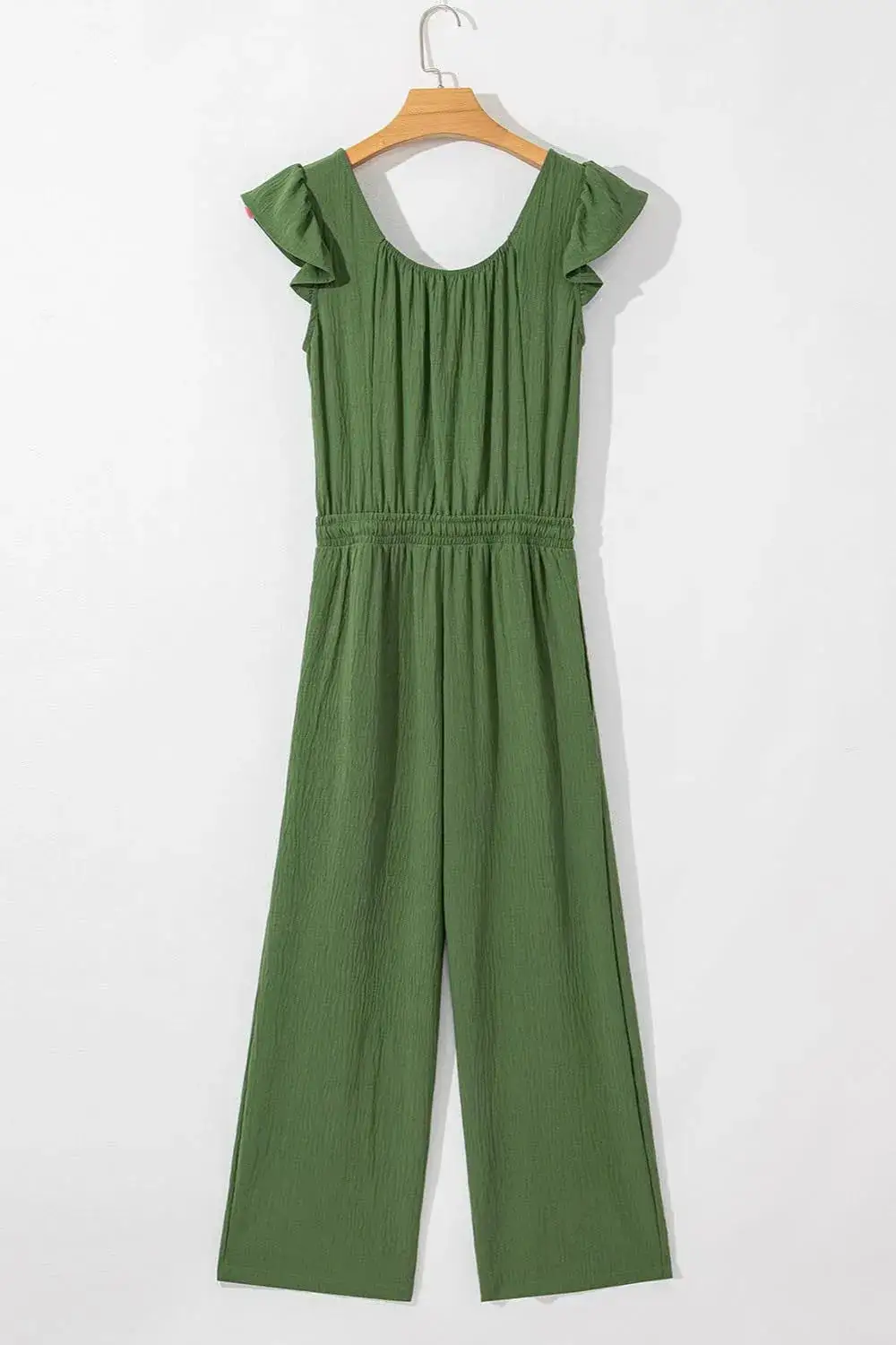 Ruffled Cap Sleeve Wide Leg Jumpsuit Accessory