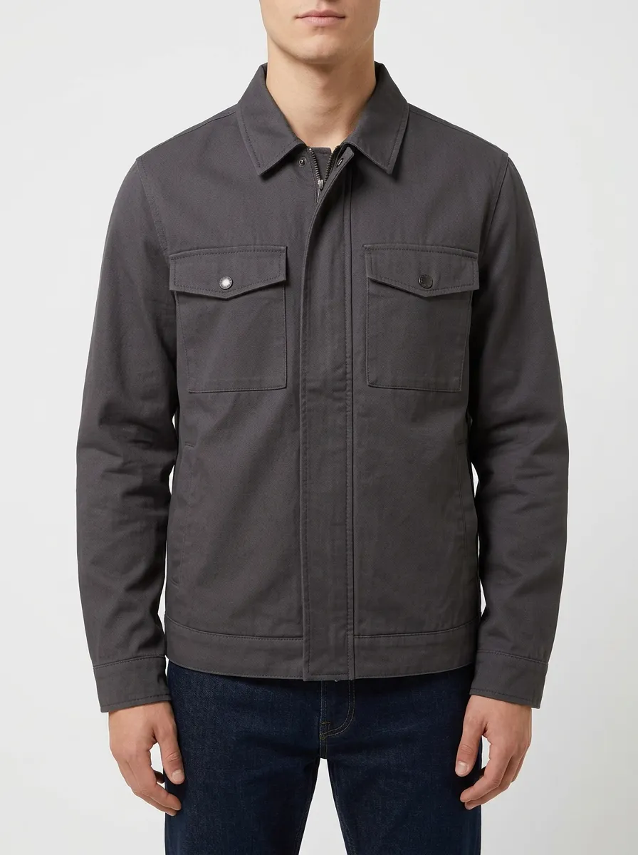 Men's Casual Minimalist Charcoal Grey Utility Jacket