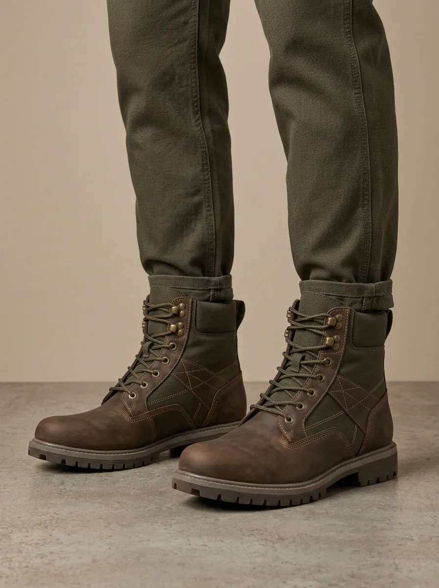 Unisex Outdoor Tactical Canvas Leather Print Work Boots