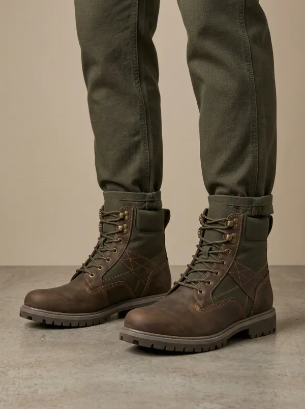 Unisex Outdoor Tactical Canvas Leather Print Work Boots