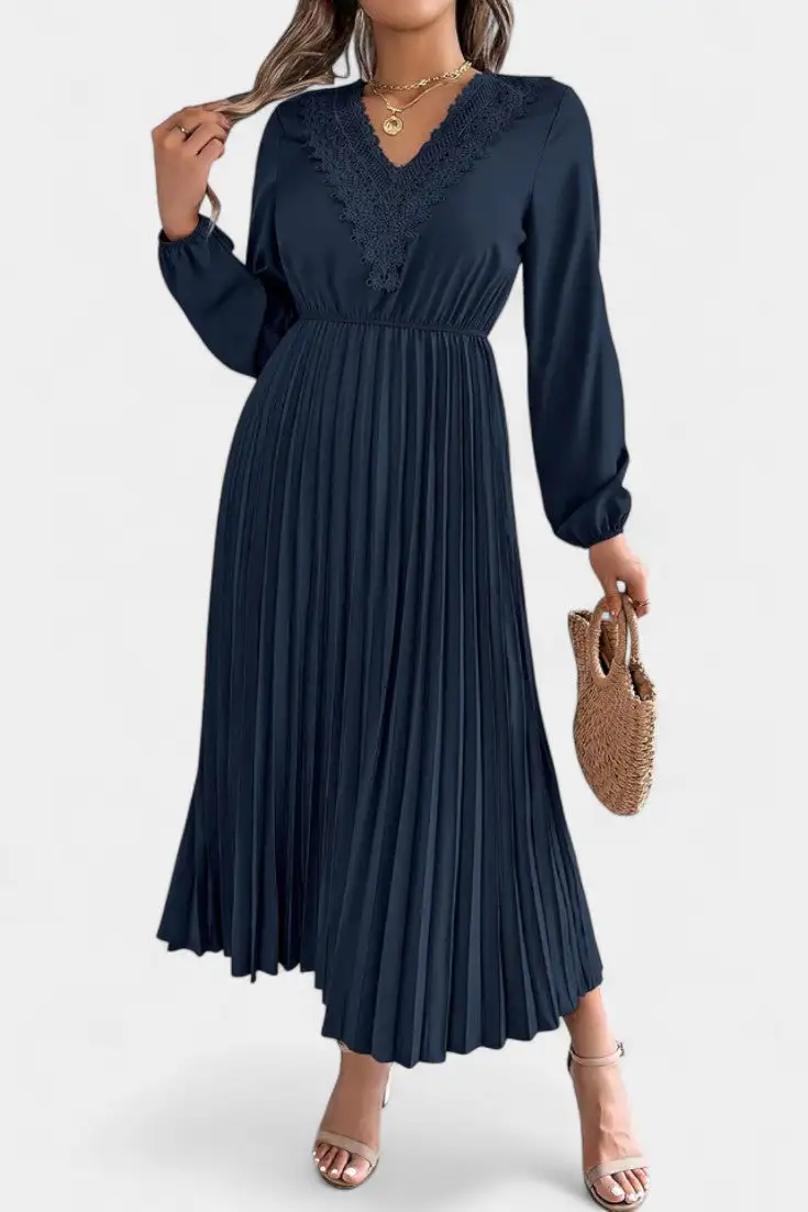 Pleated Lace Casual Dress